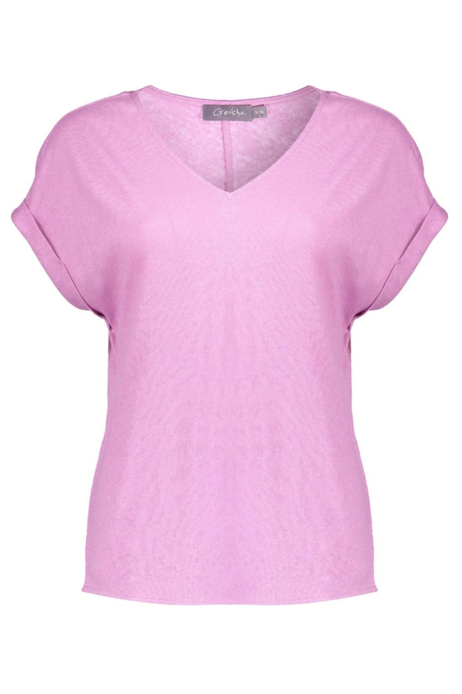 RUSTIEK KATOENEN T SHIRT MET V HALS 52103 47 Lavender